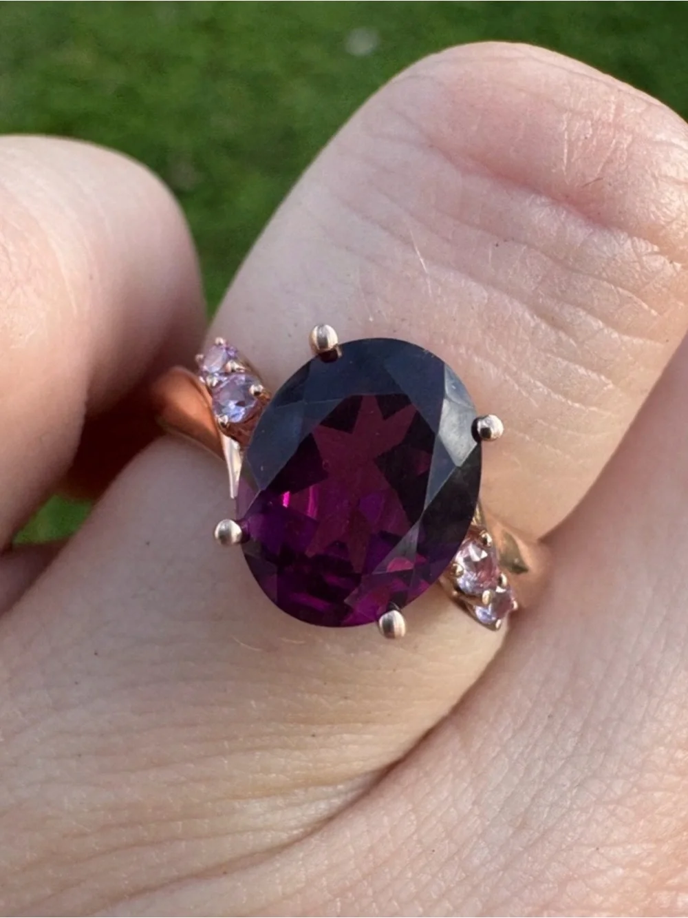 Solid 10k rose gold 2.60Ctw genuine grape garnet/pink sapphire